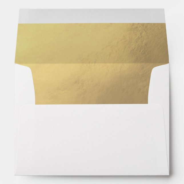 Custom Faux Gold Foil Insert White Wedding Envelope (Back (Bottom))