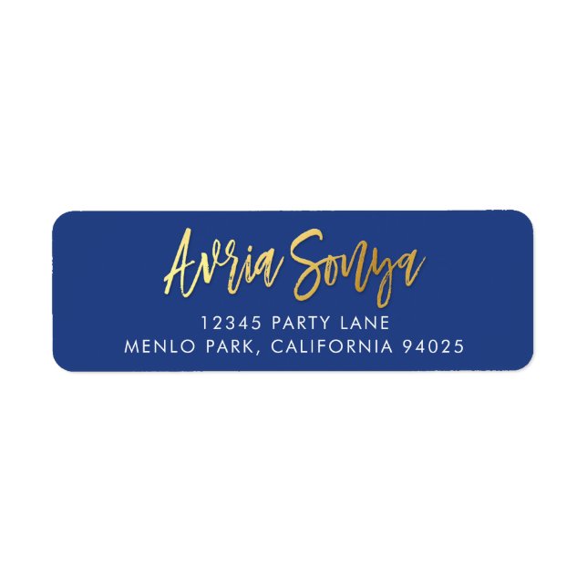 CUSTOM faux gold foil names royal blue AVRIA SONYA Label (Front)