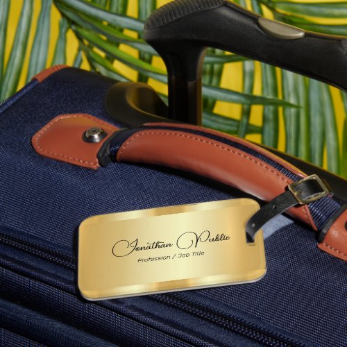 Custom Faux Gold Glamour Typography Script Name Luggage Tag