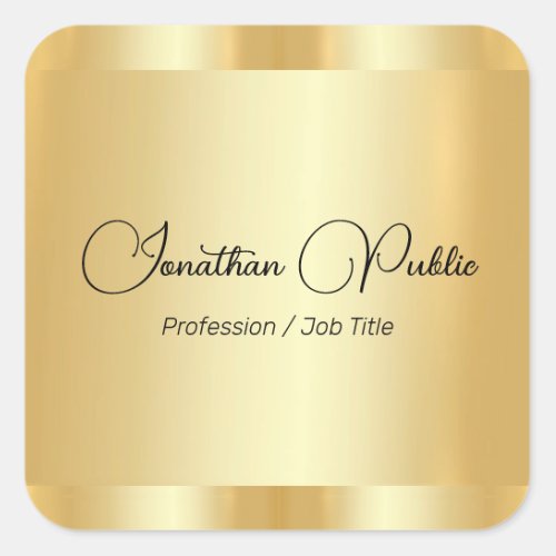 Custom Faux Gold Glamour Typography Script Name Square Sticker