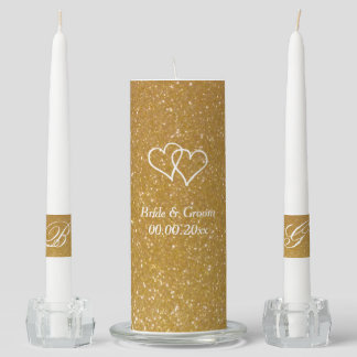 Custom faux gold glitter wedding unity candle set