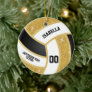 Custom Faux Gold Glitter, White & Black Volleyball Ceramic Ornament