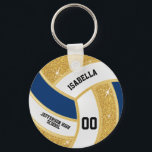 Custom Faux Gold Glitter, White & Blue Volleyball  Keychain<br><div class="desc">Volleyball Sport Player Keychain ready for you to personalize. Makes a wonderful gift for your volleyball player, coach, fan, etc... 📌The "BLUE AREA" can be changed to any color your like by clicking on the customize area. ✔NOTE: ONLY CHANGE THE TEMPLATE AREAS NEEDED! 😀 If needed, you can remove the...</div>