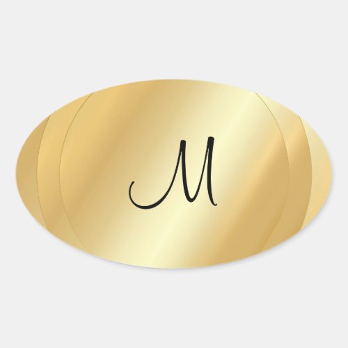 Custom Faux Gold Hand Script Monogram Template Oval Sticker