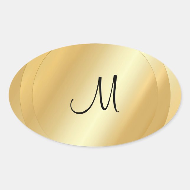 Custom Faux Gold Hand Script Monogram Template Oval Sticker (Front)