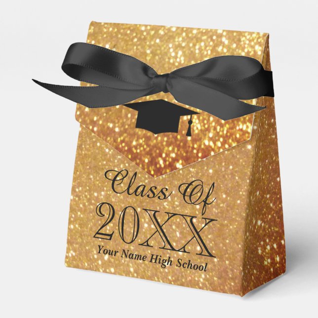 Custom faux gold image class of graduation party favor boxes (Front Side)