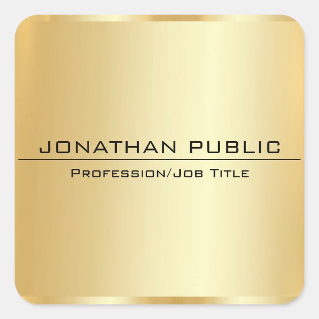 Custom Faux Gold Metallic Look Modern Elegant Glam Square Sticker (Front)