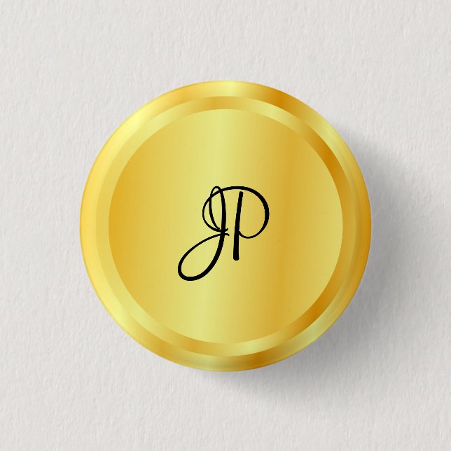Custom Faux Gold Metallic Look Monogram Elegant Button (Front)