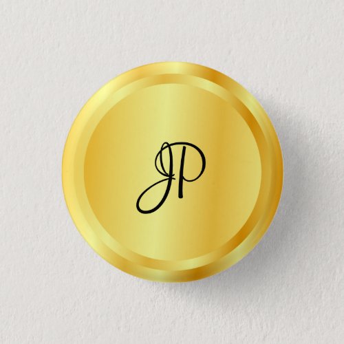 Custom Faux Gold Metallic Look Monogram Elegant Button