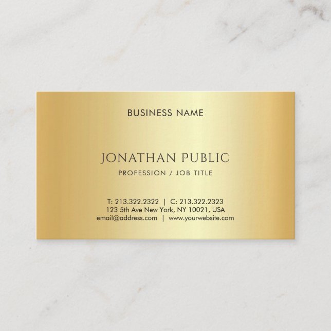 Custom Faux Gold Minimalist Personalized Template Business Card (Front)