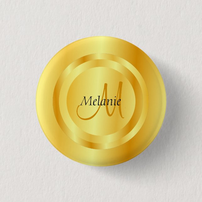 Custom Faux Gold Modern Monogram Elegant Template Button (Front)