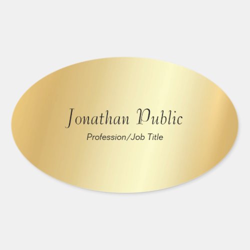 Custom Faux Gold Modern Script Glamour Template Oval Sticker