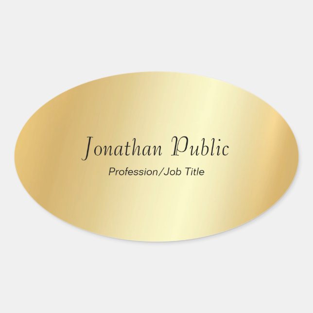 Custom Faux Gold Modern Script Glamour Template Oval Sticker (Front)