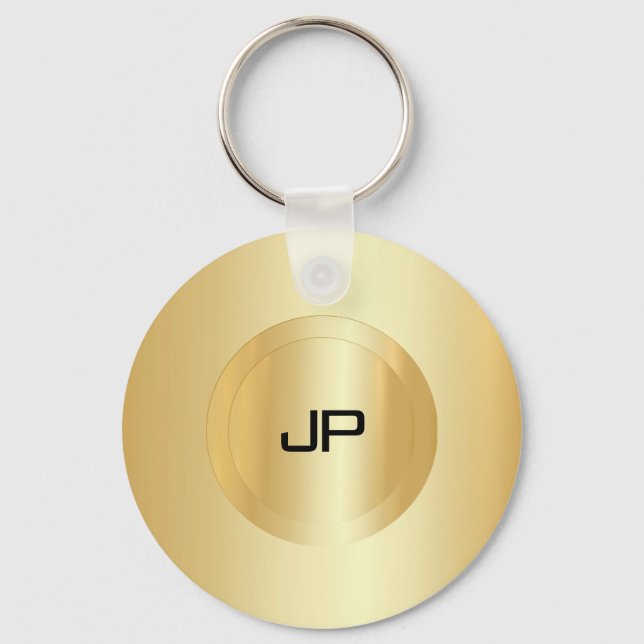 Custom Faux Gold Monogram Elegant Template Keychain (Front)