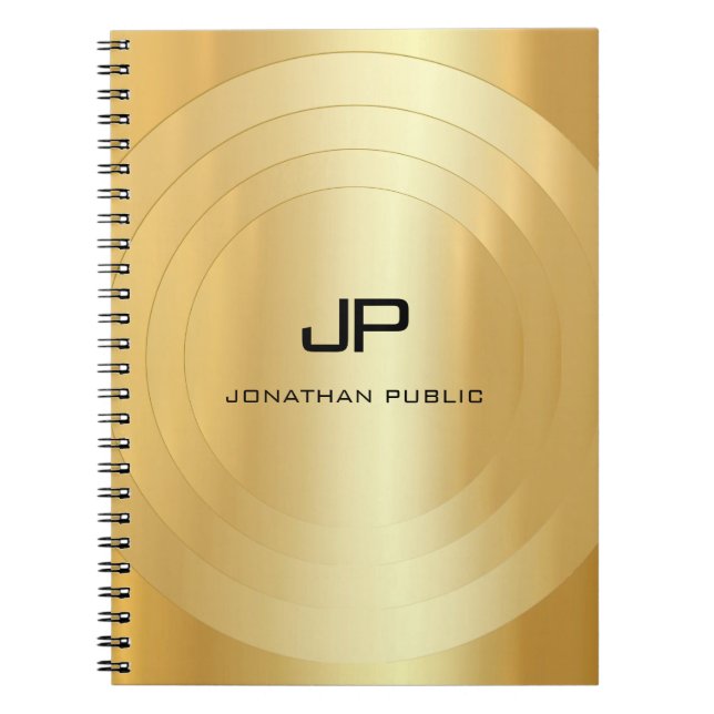 Custom Faux Gold Monogram Glamorous Template Notebook (Front)