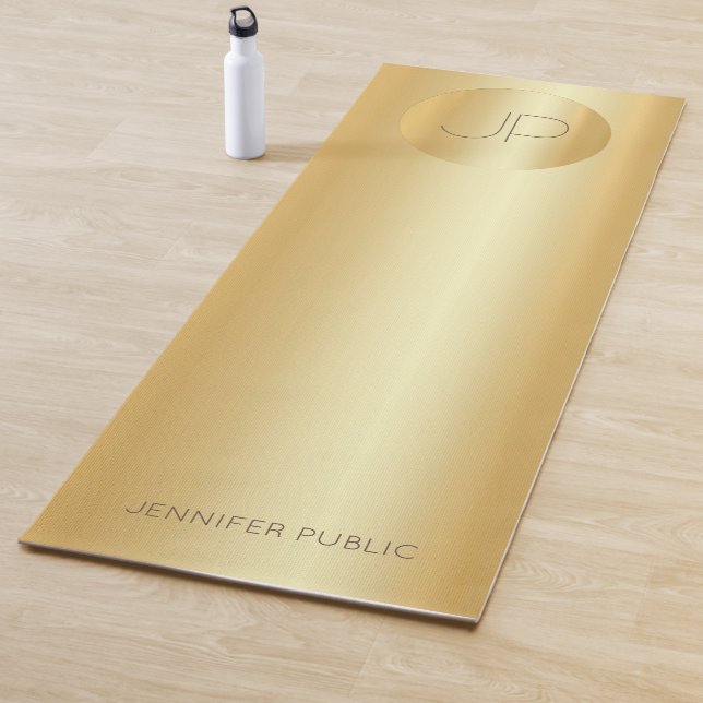 Custom Faux Gold Monogram Trendy Fitness Template Yoga Mat (In Situ)