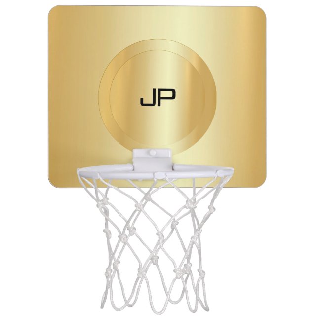 Custom Faux Gold Monogrammed Template Trendy Mini Basketball Hoop (Front)