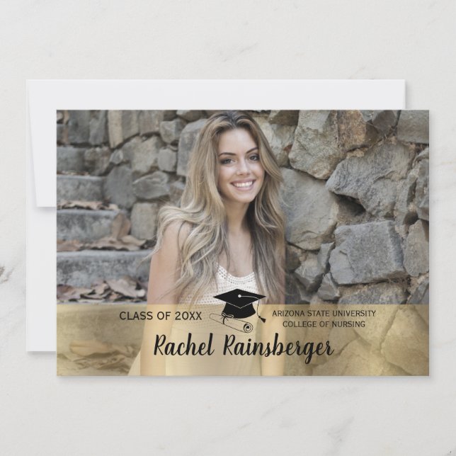 Custom Faux Gold Photo Graduation Announcement (Front)