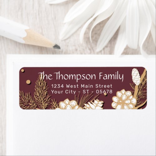 Custom Faux Gold Pine Cones Needles On Mauve Pink Label