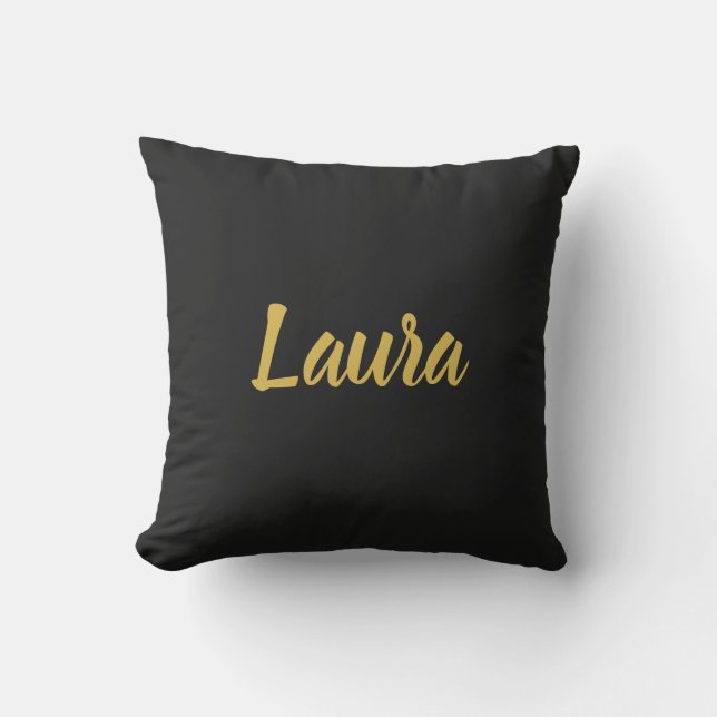 Custom Faux Gold Script on Black Outdoor Pillow (Front)