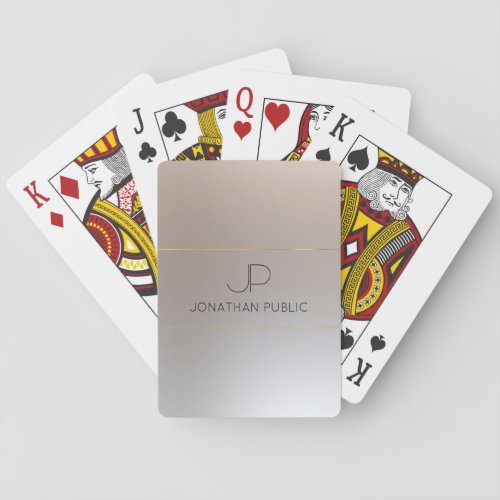 Custom Faux Gold Silver Look Elegant Monogram Playing Cards