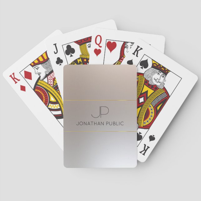 Custom Faux Gold Silver Look Elegant Monogram Poker Cards (Back)