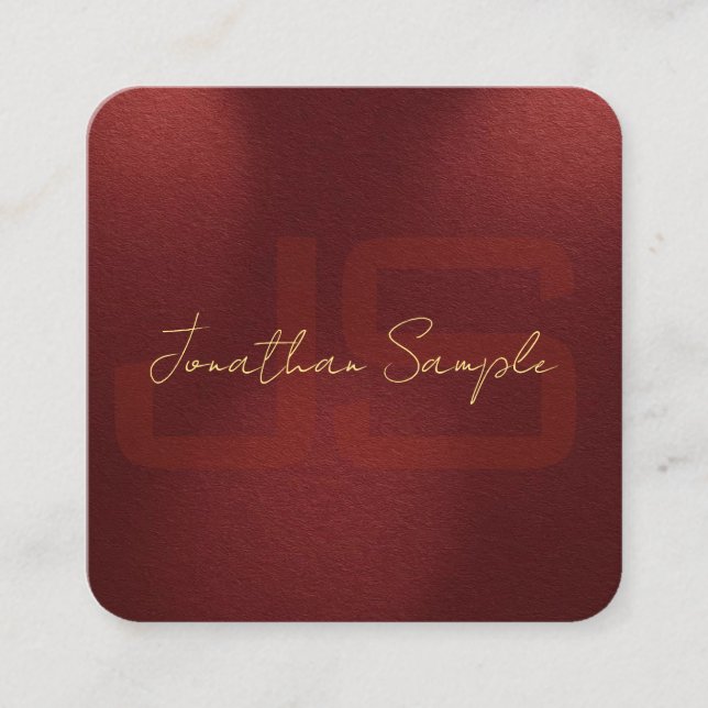 Custom Faux Gold Text Elegant Monogram Initials Square Business Card (Front)