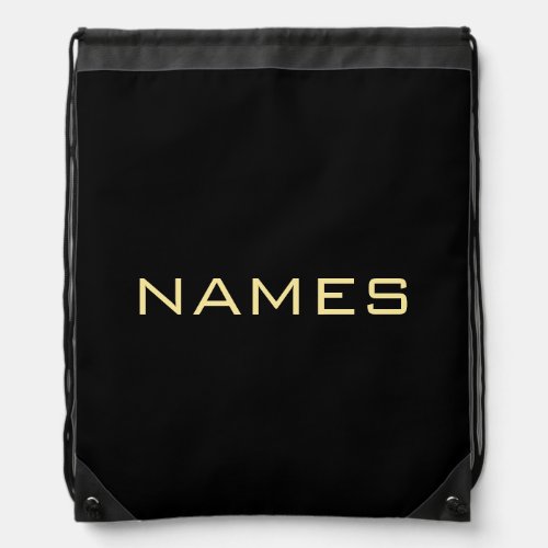 Custom Faux Gold Text Names Simple Template Black Drawstring Bag