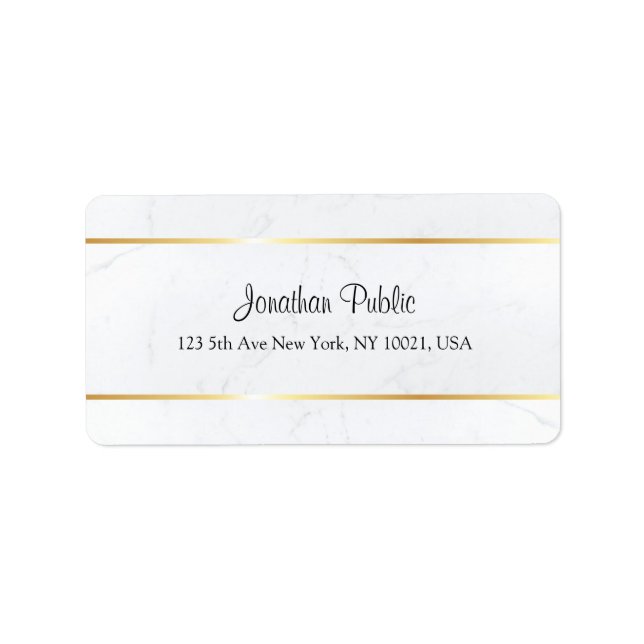 Custom Faux Gold White Marble Handwritten Script Label (Front)