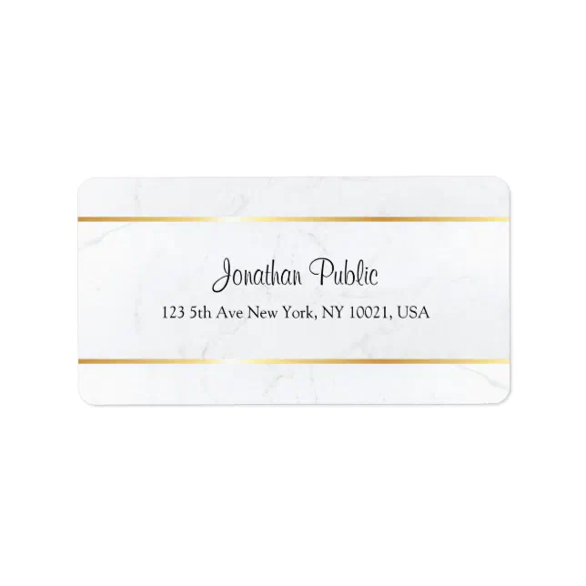Custom Faux Gold White Marble Handwritten Script Label | Zazzle