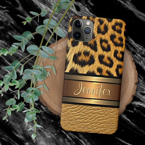 Custom Faux Leopard Skin Gold Leather Pattern iPhone 11 Pro Max Case