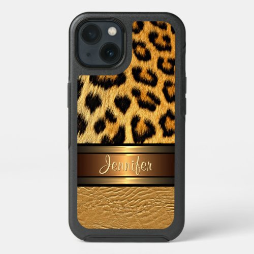 Custom Faux Leopard Skin Gold Leather Pattern iPhone 13 Case
