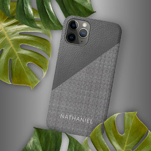 Custom Faux Light Medium Dark Gray Leather Look iPhone 11 Pro Case