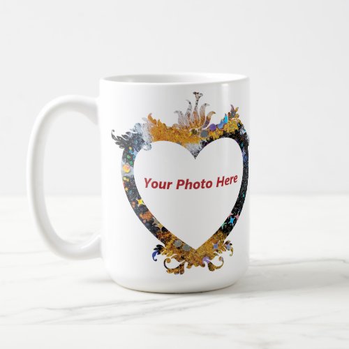 Custom Faux Resin and Glitter Heart Frame Photo Coffee Mug