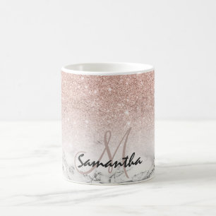 Custom faux rose pink glitter ombre white marble coffee mug