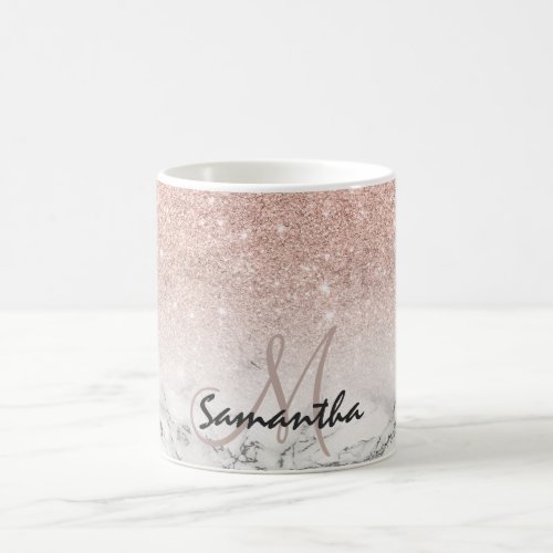 Custom faux rose pink glitter ombre white marble coffee mug