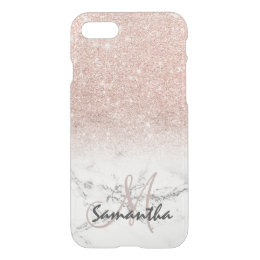 Custom faux rose pink glitter ombre white marble iPhone 8/7 case
