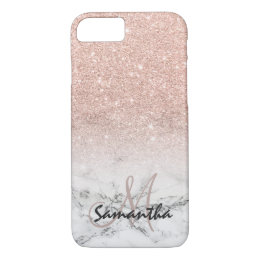 Custom faux rose pink glitter ombre white marble iPhone 8/7 case
