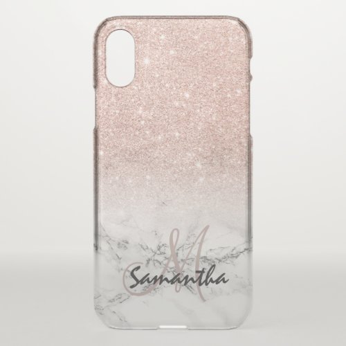 Custom faux rose pink glitter ombre white marble iPhone x case