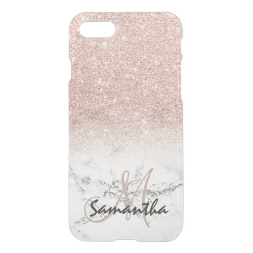 Custom faux rose pink glitter ombre white marble iPhone SE87 case
