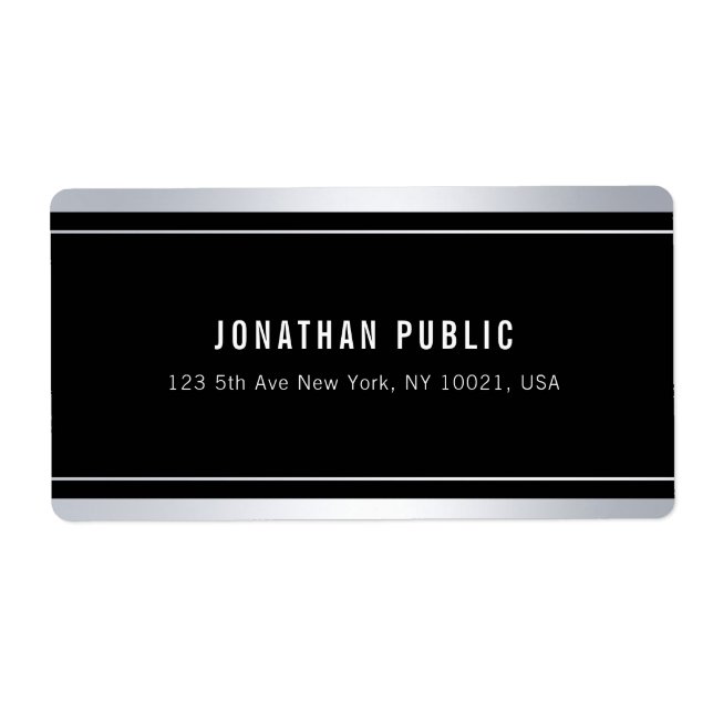 Custom Faux Silver Black Modern Elegant Shipping Label (Front)