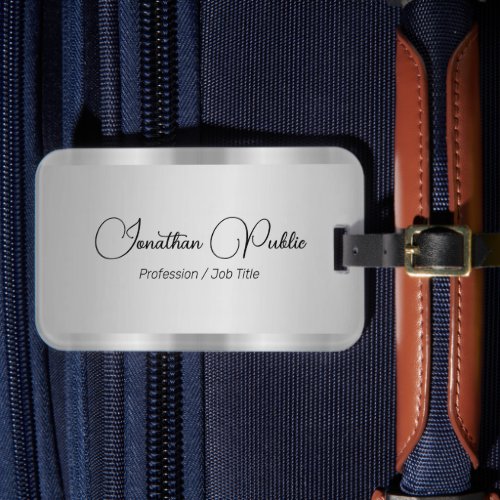 Custom Faux Silver Glamour Typography Script Name Luggage Tag