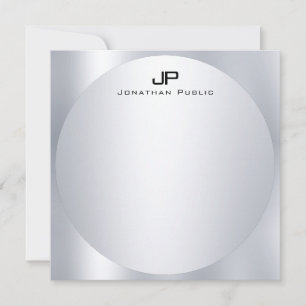 Custom Faux Silver Monogram Simple Elegant Trendy Note Card
