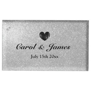 Custom faux silver wedding table place card holder
