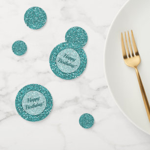 Custom Faux Sparkling Happy Birthday Aqua Glitter Confetti