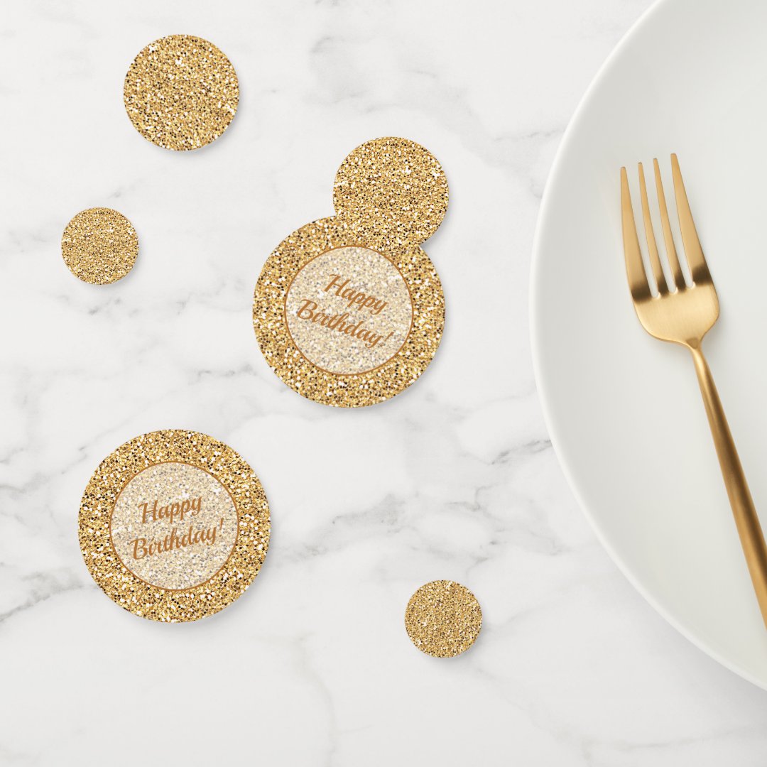 Custom Faux Sparkling Happy Birthday Gold Glitter Confetti | Zazzle