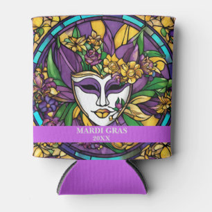 Custom Faux Stained Glass Mardi Gras Jazz Can Cooler