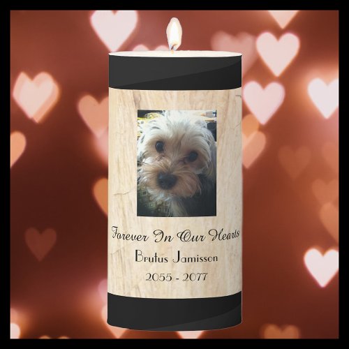 Custom Faux Tan Parchment Pet Memorial Photo Pillar Candle