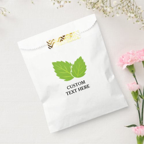 Custom favor bags with green mint leaf logo design
