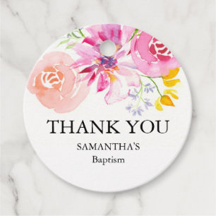 Custom Favor Tags Watercolor Flowers Baptism